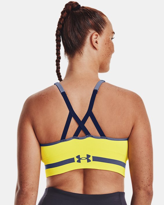 Women's UA Seamless Low Long Sports Bra, Yellow, pdpMainDesktop image number 6
